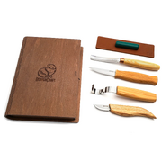 BeaverCraft S43 Book – Spoon and Kuksa Carving Professional Tool Set (4 Knives + Accessories in Wooden Book)